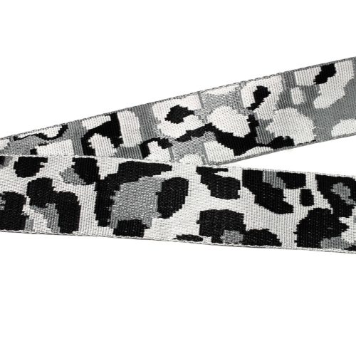 Leopárd mintás mintás szövött heveder, fekete-fehér, 50 mm