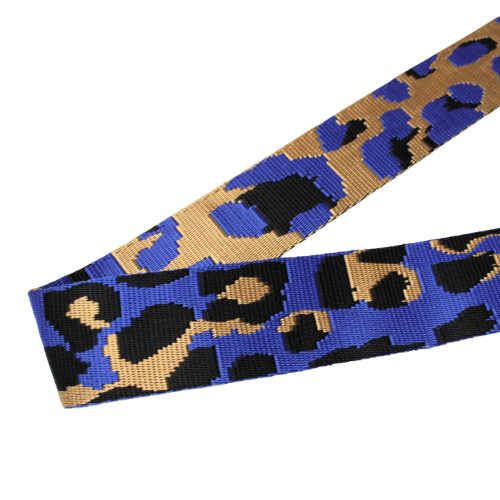Leopárd mintás kék színű szatén heveder, 40 mm
