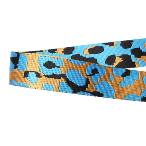 Leopárd mintás türkiz szatén heveder, 40 mm