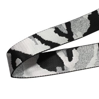Ezüst-fekete military mintás szövött heveder, 50 mm