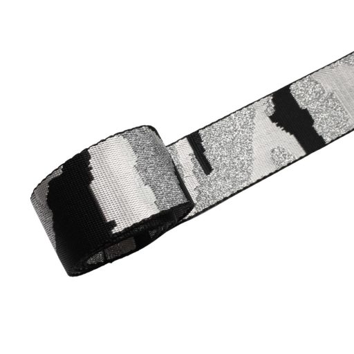 Ezüst-fekete military mintás szövött heveder, 50 mm