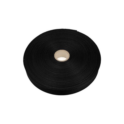Fekete grosgrain szövésű szalag, szegőpánt, ripsz szalag, 20 mm