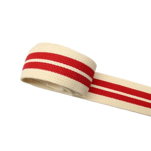 Bézs piros csíkos műszálas heveder, 40 mm
