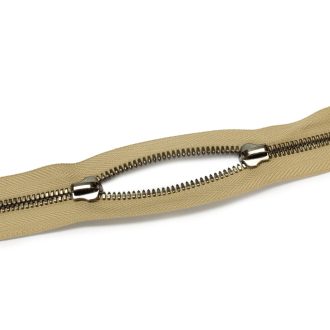 Polírozott YKK cipzár, fekete fogakkal, bézs, T5