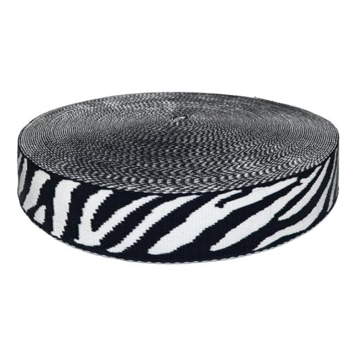 Zebra mintás fekete színű szatén heveder, 40 mm