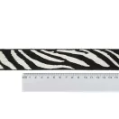 Zebra mintás fekete színű szatén heveder, 40 mm